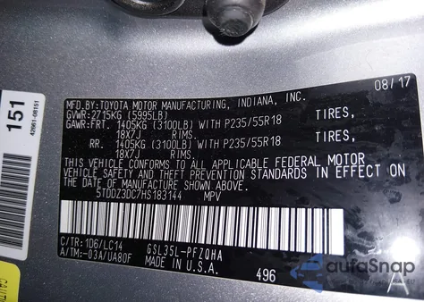 2017 Toyota Sienna Xle Premium 7 Passenger z USA, uszkodzony, nr VIN 5TDDZ3DC7HS183144